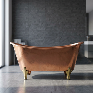 Baignoire autoportante vintage en cuivre à pieds de griffe, ovale courbée, pour salle de bain de luxe - Product Image 1