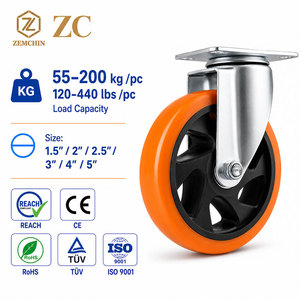 Roulettes pivotantes en PU orange robustes de 1,5 à 5 pouces avec frein, non-marquantes, industrielles, zinguées pour chariot, chariot à roulettes, établi - Product Image 1