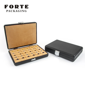 FORTE Classic&Practical Gemstone <b>Box</b> Set Packaging Large Diamond Gemstone Collection <b>Box</b> <b>Black</b> Leather Jewelry Gem Display <b>Box</b> - Product Image 4