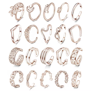 Anillos de acero inoxidable ajustables simples 18K mujeres hombres Pie de alta calidad no deslustre abierto nuevo diseño conjunto de anillo de dedo del pie de plata - Product Image 4