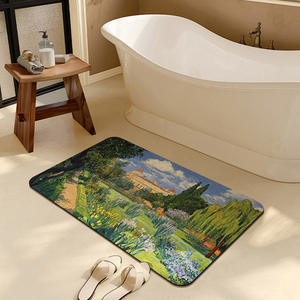 Alfombra de baño rectangular de fibra de poliéster absorbente antideslizante con diseño retro de jardín para baño - Product Image 1