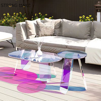 Nouvelle table basse en acrylique transparente arc-en-ciel minimaliste scintillante en verre d'Italie, style nordique moderne pour salon