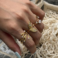 18K Vergoldete Edelstahl Verstellbare Ringe CZ Perlen Statement-Ringe für Frauen Vintage Mode-Schmuck Großhandel