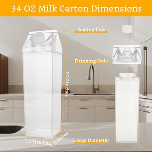 Botellas de <span class=keywords><strong>agua</strong></span> transparentes de 500/1000ML con forma de cartón de leche, botellas cuadradas de plástico para leche, portátiles, reutilizables, a prueba de fugas, para exteriores - Product Image 5