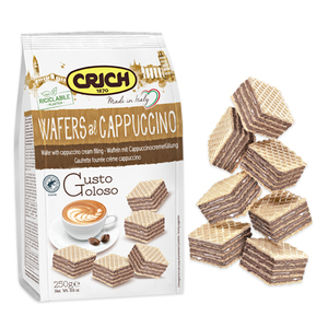 Obleas de Cappuccino Crich 250g X 10, Galletas Cuadradas Crujientes Rellenas de Cacao Fermentado y Café Dulce en Bolsa para una Experiencia Inolvidable - Product Image 1