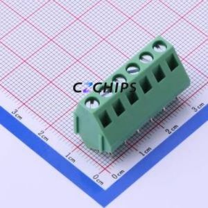 DB103-5.0-6P-GN-S Screw Terminal Block Through hole Component (THT),P=5mm Connector 1x6P 5mm Green Through Hole - Product Image 1