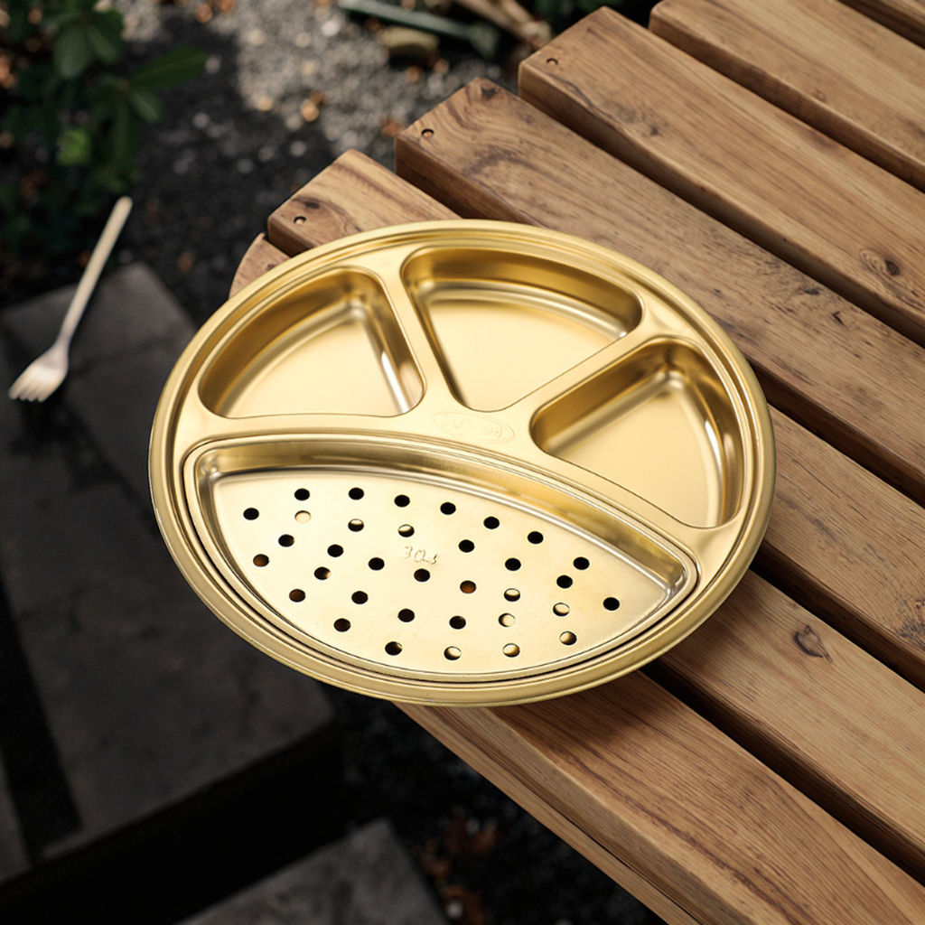 [304 ทอง] แผ่นบาร์บีคิวสี่ช่องสี่ช่องระบายน้ำมัน