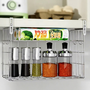 Cesta de Almacenamiento de Especias Plegable y Ajustable de Doble Capa de Acero Inoxidable para Colgar Debajo del Gabinete - Product Image 1