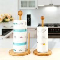 MIXWARES Porte-rouleaux de papier en bambou autoportant - Étagère de rangement multifonctionnelle pour la cuisine, pour chiffons de nettoyage, rouleaux et petits objets