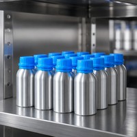 Bouteille d'huile essentielle en aluminium poli de 250 ml, bouchon bleu ciel, parfum marin, anti-UV, vente en gros OEM