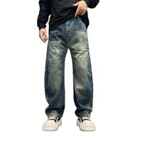Jeans pour hommes tendance de marque personnalisée, coupe ample et décontractée, jambe large, jeans en denim baggy pour hommes