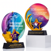 Nouveau trophée étoile dorée 3D en cristal rond, design dégradé arc-en-ciel, récompense pour les champions d'équipe et la reconnaissance des employés