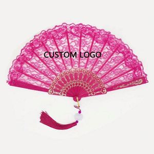 Éventail pliant en dentelle espagnole et soie, orné de fleurs, pour la danse, les fêtes, les bals de promo et les mariages - Product Image 1