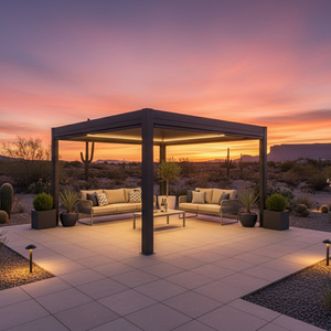 Pergola en aluminium de style artisanal, gazebo de jardin avec corniches décoratives et toit rigide pour repas en plein air - Product Image 6