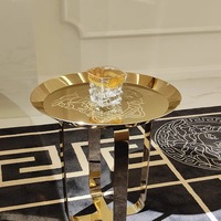 Table basse dorée en acier inoxydable, plateau rond, table d'appoint moderne de luxe en métal pour salon et chambre à coucher