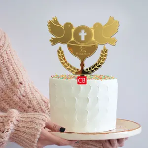 Décoration de gâteau en acrylique Pigeon Ange "Première <span class=keywords><strong>Communion</strong></span>" Décoration de gâteau de baptême de bébé Plug-in - Product Image 1