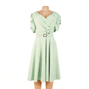 Nouvelle Robe Midi Élégante pour Femme, Col Revers, Col en V, Manches Courtes, Style Chemise, Printemps Automne, Coupe Trapèze <span class=keywords><strong>D</strong></span>écontractée pour le Bureau - Product Image 1