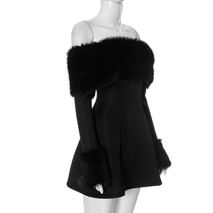 Mini abito da donna a <span class=keywords><strong>maniche</strong></span> <span class=keywords><strong>lunghe</strong></span> con rifiniture in pelliccia sintetica-stile Sexy e di lusso per feste e occasioni speciali - Product Image 6