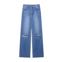 Nouvelle Collection Été – Jean en Denim Taille Haute Déchiré à Jambes Larges pour Femme, Style Européen et Américain, Vente en Gros