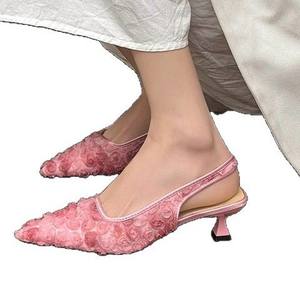 Sandali da Donna Primavera 2025 con <span class=keywords><strong>Tacco</strong></span> Alto a Punta, Stile Francese alla Moda, Sexy con Fascia Elastica in Pizzo - Product Image 5