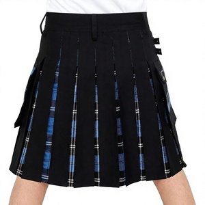 Kilt Híbrido Moderno de Algodón para Hombre, Negro con Diseño de Rayas Cruzadas de Tartán Azul, Corte Regular, Ropa Europea para Adultos - Product Image 2