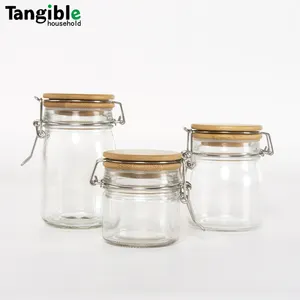 Chất Lượng Cao Tùy Chỉnh Thủy Tinh Lưu Trữ Jar Thủy Tinh Lưu Trữ Container Với Clip Nắp Tre Trong Giá Cả Cạnh Tranh