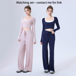 เสื้อแคชเมียร์แขนยาวระบายอากาศของผู้หญิง2 in 1บุนวมพิลาเทสโยคะ Y2k เสื้อครอปเซ็กซี่แฟชั่น - Product Image 6