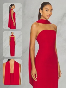 Vestido de Noche Largo Rojo Rubí sin Tirantes con Cuello Tipo Pañuelo Integrado, Tallas S-6XL, Crepé, Vestido Formal para Banquete, Gala, Venta al por Mayor para Boutiques - Product Image 5