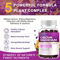 Bonbons Gommeux Calcium Magnésium Zinc Vitamine D3 Mousse de Mer Sureau Soutien Osseux et Immunitaire Végétalien Soutien au Sommeil Complément OEM 60
