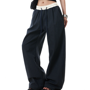 Pantalones casuales de dos tonos para mujer con elementos únicos de bloques de color - Product Image 1