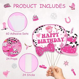 24 Piezas de Accesorios para Fotomatón con Temática del Oeste, Decoraciones para Bodas y Fiestas de Cumpleaños, Artículos para Fiestas de Chicas - Product Image 5