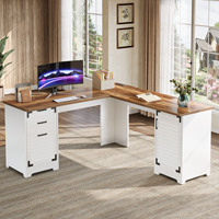 Bureau de direction, table de bureau, mobilier de bureau avec prises électriques, ports USB et Type-C, tiroir à dossiers et armoire réglable