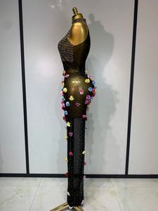 Robe longue femme ornée de strass et de fleurs, transparente, 2025, sexy, élégante, <span class=keywords><strong>pour</strong></span> soirée, anniversaire, invitée de <span class=keywords><strong>mariage</strong></span>, club, scène, robe de luxe - Product Image 3