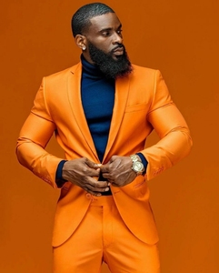 Traje de Hombre Elegante Color Naranja con Solapa de Muesca, Traje de Dos Piezas Entallado, Traje de Negocios Hecho a Medida para Boda, Vestido de Graduación, Estilo Británico - Product Image 2