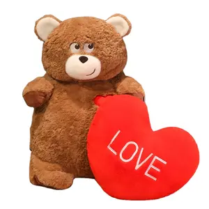 定制标志毛绒翻盖熊心形枕头促销软儿童礼品毛绒玩具