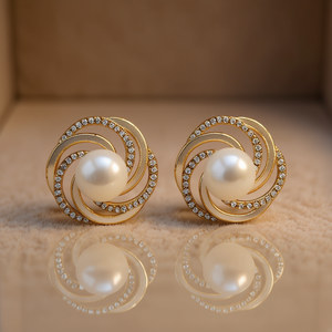 E4859 Pendientes de perlas chapados en oro blanco con diseño de flor de cristal para mujer, joyería clásica de boda - Product Image 2