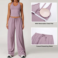 Ensemble 2 pièces de vêtements de sport personnalisés pour femmes : débardeur T-Line et pantalon ample à cordon de serrage, séchage rapide, pour le tennis, la course, la gym et le yoga