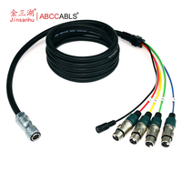 Kabel Breakout ABCCABLS Multi Pin Male ke 4 XLR Female + DC Barrel, Kabel Hibrida Sinyal DMX 4 Kanal + Daya DC