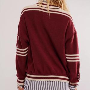 Custom Varsity Cardigan Strickwaren Streetwear <span class=keywords><strong>Letterm</strong></span> Stickerei Urban Relaxed Fit Strick pullover Varsity Polo Cardigan Sweater - Product Image 4