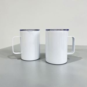 Mug en acier inoxydable blanc brillant pour sublimation, 12 oz, avec poignée et couvercle coulissant, idéal pour le camping - Product Image 1