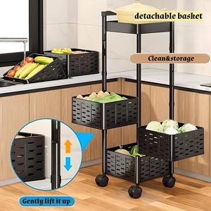 Troli dapur rumah multifungsi, keranjang penyimpan makanan ringan Dorong Tangan logam dapat digerakkan <span class=keywords><strong>3</strong></span> tingkat - Product Image 3