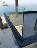 GLANCY Garde-corps en verre noir facile à installer pour balcon et escalier, résistant aux ouragans, extérieur sans cadre, profil en U au design moderne