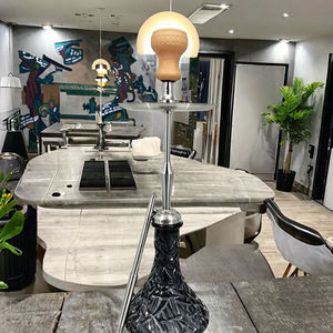 Black Crackled Glass Hookah Metal Stand Set with Wooden Handguard and Tube <b>for</b> <b>Lounge</b> Bar Home Use - Product Image 2