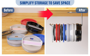 Lot de 2 organiseurs de couvercles de gobelets, organisateur de couvercles de tasses peu encombrant, support de couvercles auto-adhésif à visser pour rangement dans les armoires de cuisine - Product Image 5