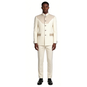 Completo da <span class=keywords><strong>Uomo</strong></span> con Colletto alla Coreana - <span class=keywords><strong>Blazer</strong></span> Formale con Dettagli a Quadri e Pantaloni Coordinati Set 2 Pezzi Sehe Fashionbisou - Product Image 5