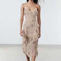 Robe midi élégante et tendance pour femme, personnalisée, à motif floral, à paillettes, à volants, col en V, sans manches, pour le quotidien