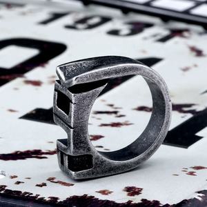 Bague Statement en Acier Inoxydable 316L « FK » pour Homme, Plaqué Or Argenté Antique, Style Audacieux, Tendance Motard, Punk, Hip Hop - Product Image 5