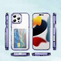 Dompet Kartu Transparan dengan Slot Lipat dan Penyangga untuk iPhone 17 16 15 14 13 12 11ProMax Plus, Penutup Belakang Keras Akrilik Anti Benturan