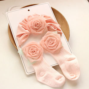 MIO enfants chaussettes enfant en bas âge bébé chaussettes garçons et filles chaussettes chapeau ensemble fleur artificielle à la main nouveau-né tête wrap - Product Image 3