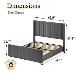 Tùy Chỉnh Hiện Đại Ý Tối Giản Màu Xám Nữ Hoàng Vua Kích Thước Bọc Nền Tảng Giường Mềm Khung Tối Giản Với Chần Giường - Product Image 2